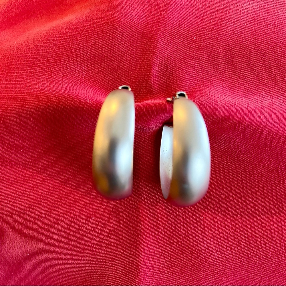 Matt Finished, Silver Plated Hoop Earrings - Picture 8 of 16
